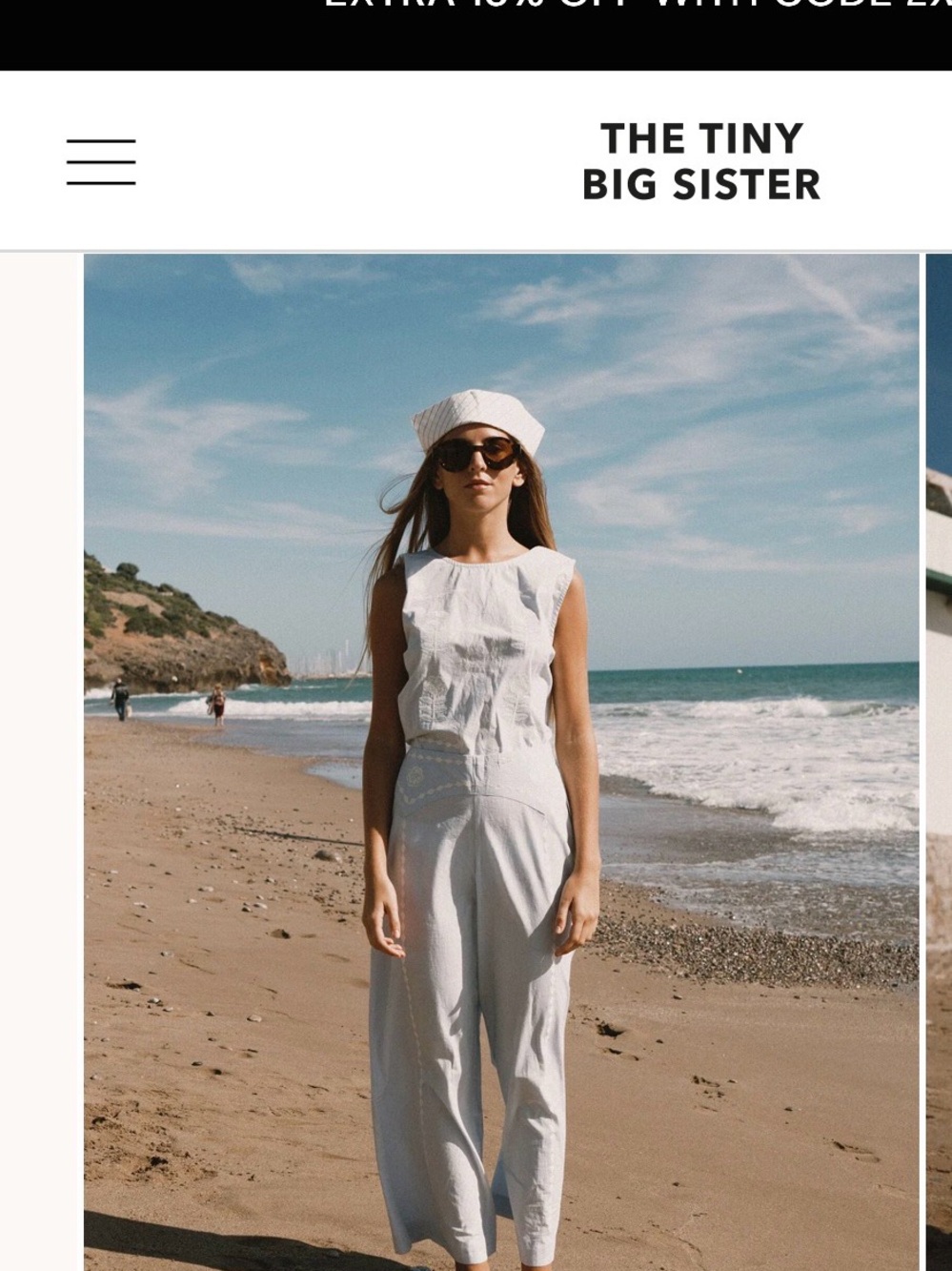 The Tiny Big Sister Light Blue Embroidered Wide-Leg Pants